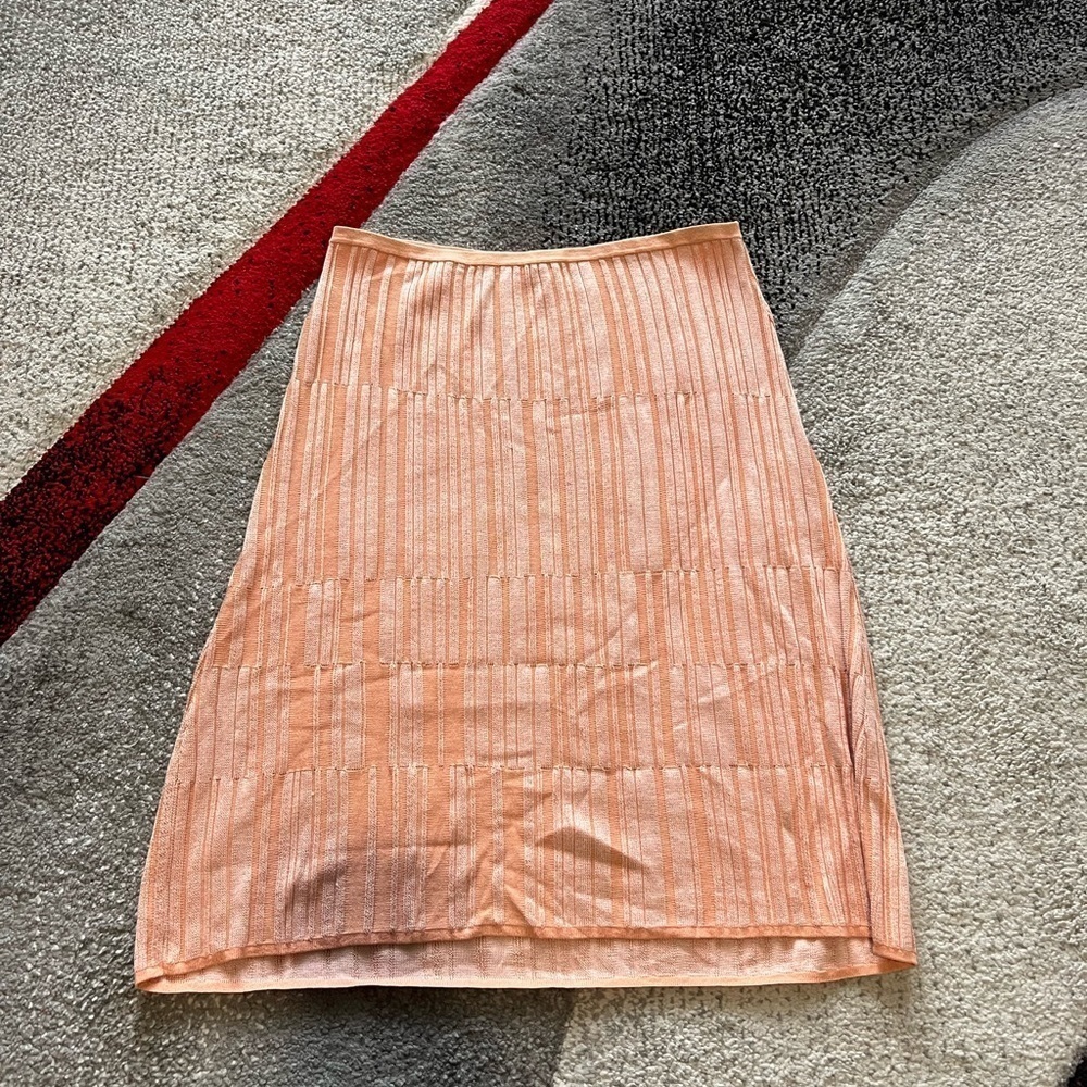 TSE Orange Knit Abstract Ribbed Academia Pencil Skirt